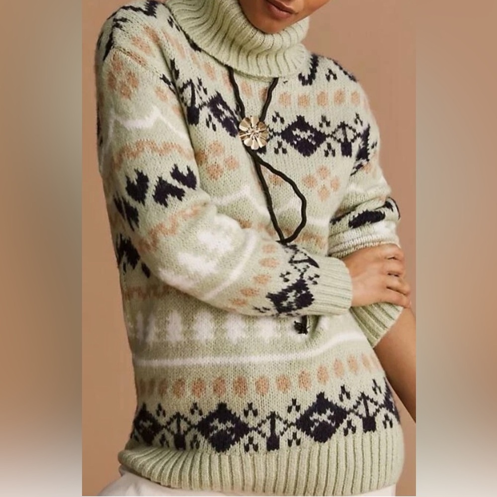 Anthropologie Fair Isle Turtleneck Tunic Sweater